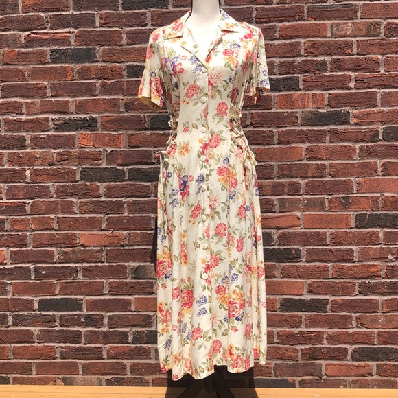 Jennifer James Vintage Midi / Maxi Cottagecore Boho Feminine Floral Dress - Picture 2 of 8